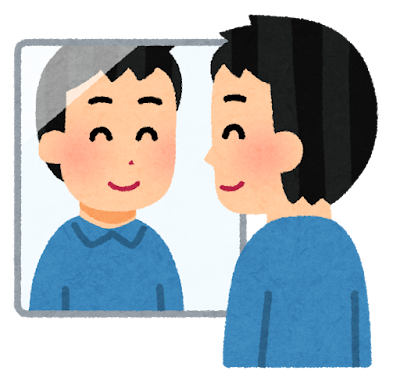 鏡で自分を見る人