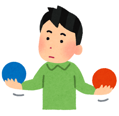 ボールを比べる人